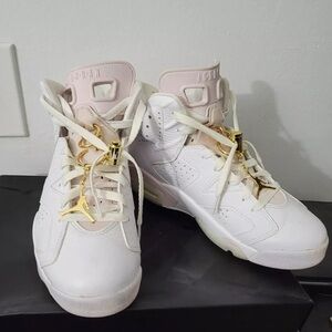 Jordan White and Gold High-Top Sneakers